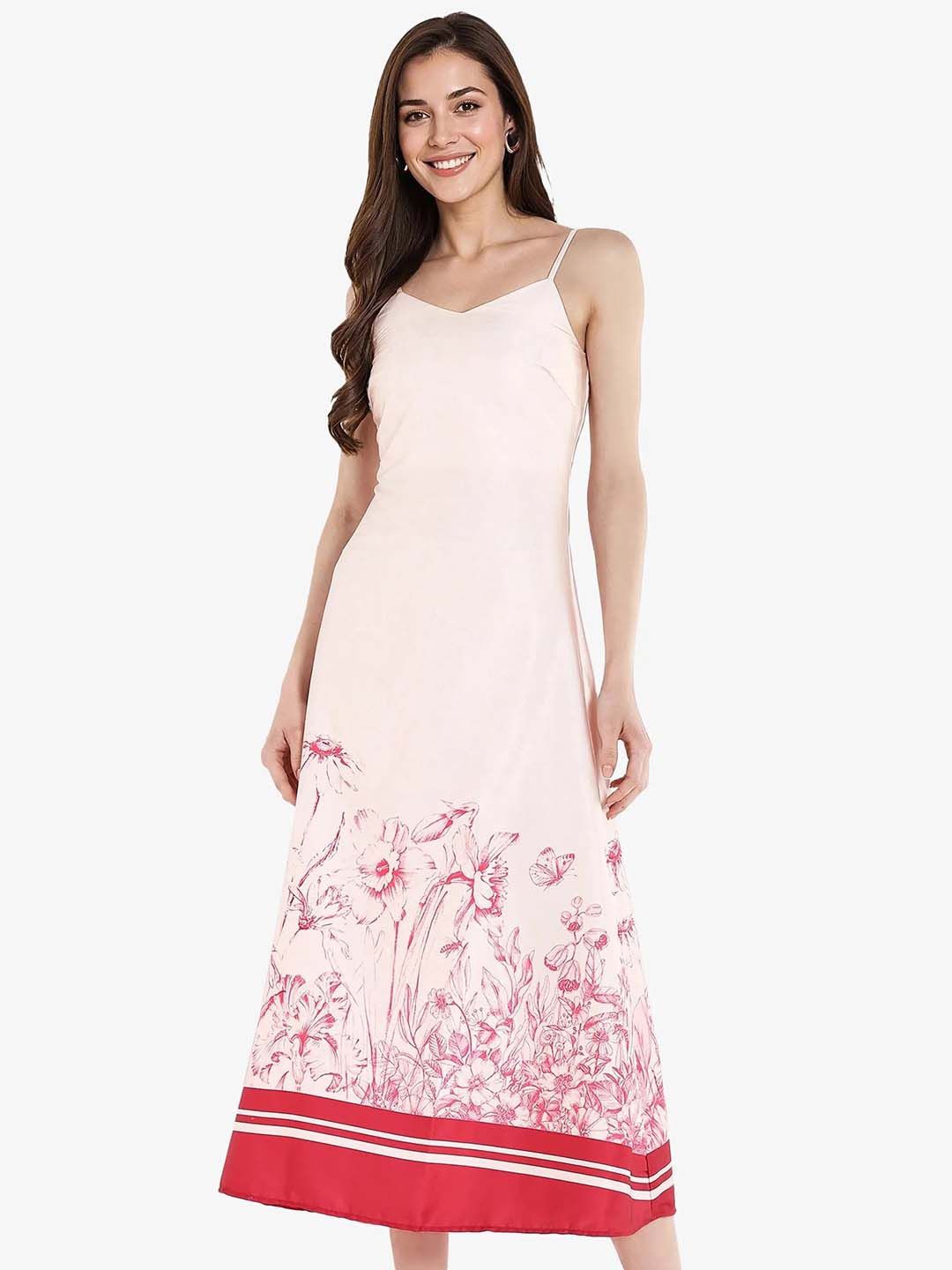 

RAREISM Women Floral Printed Bodycon Maxi Dress, Beige