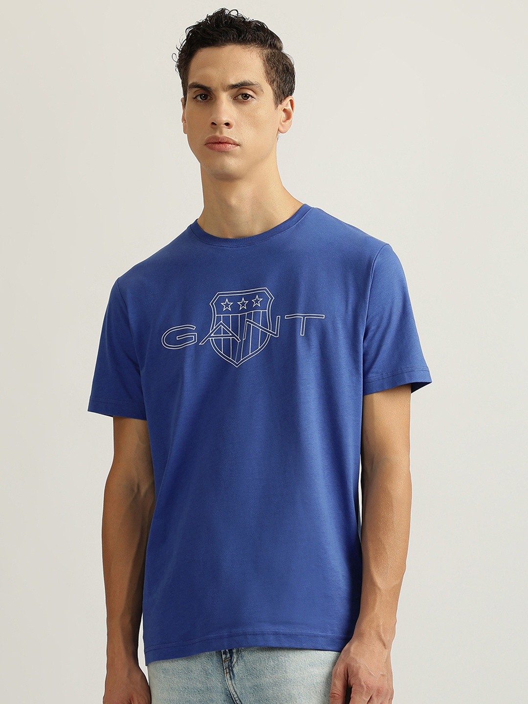 

GANT Men Typography Printed Round Neck Pure Cotton T-shirt, Blue