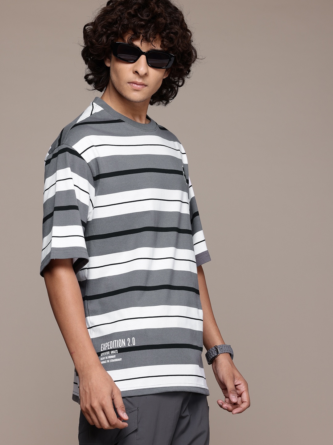 

The Roadster Lifestyle Co. Striped Relaxed Fit T-shirt, Grey