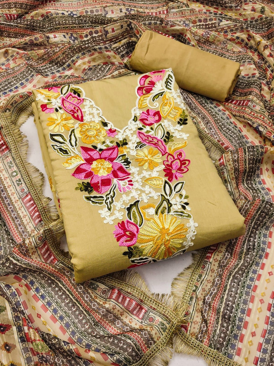 

LeeliPeeri Designer Floral Embroidered Unstitched Dress Material, Yellow
