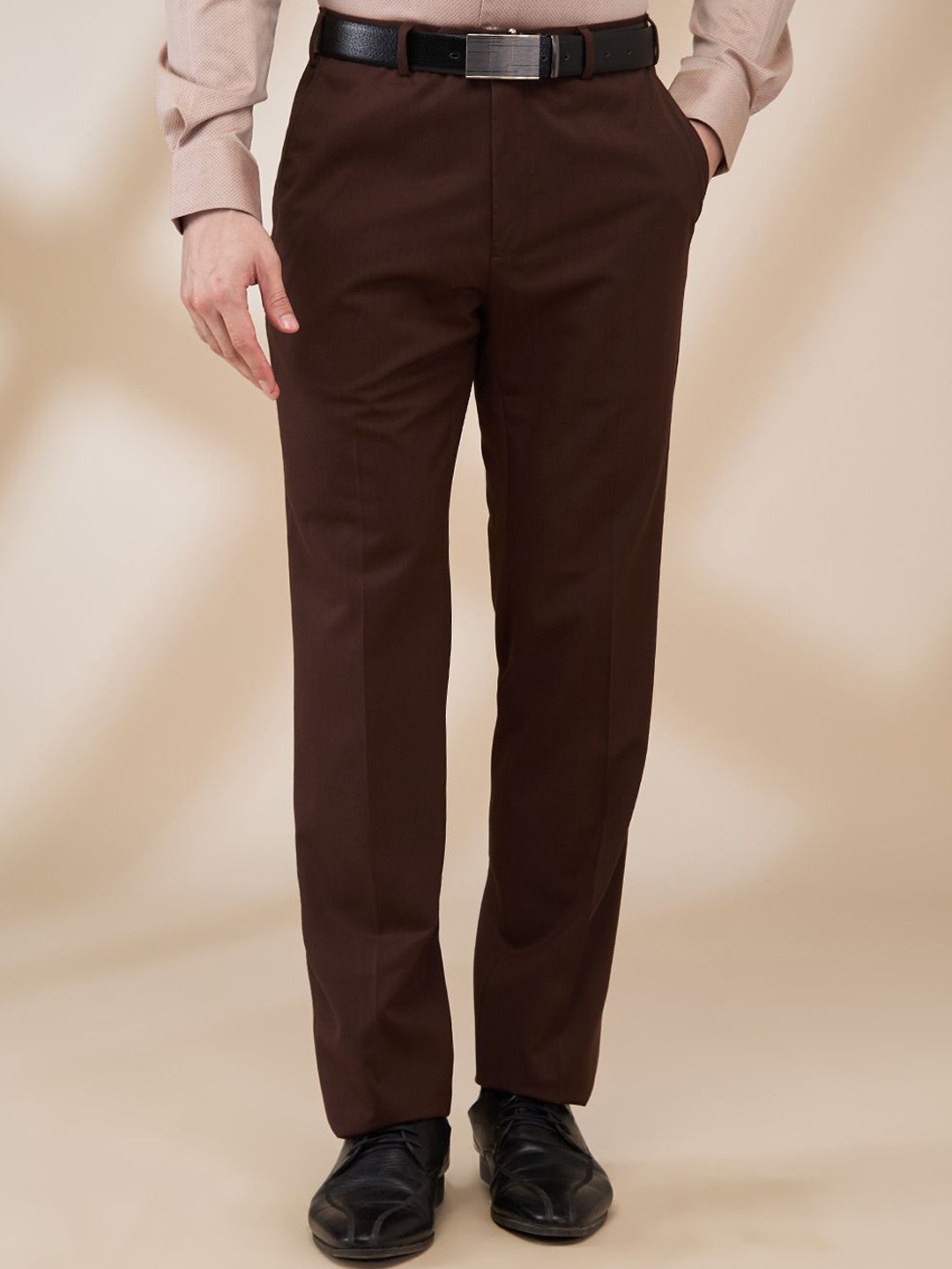 

Raymond Men Mid Rise Formal Regular Fit Trousers, Brown