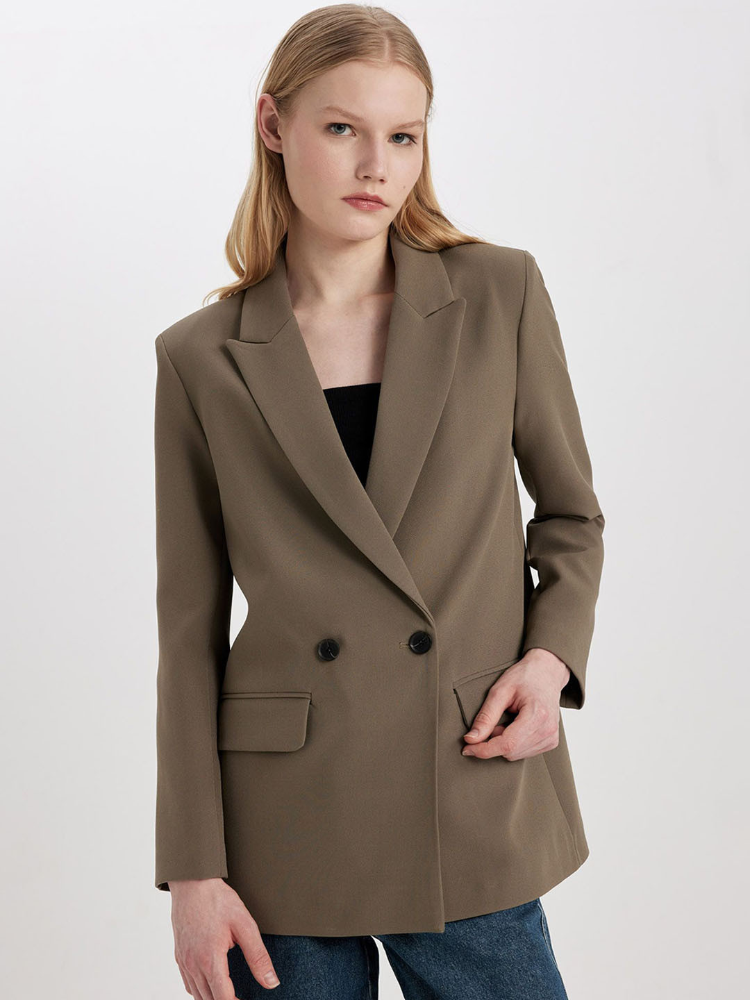 

DeFacto Women Single-Breasted Blazer, Khaki