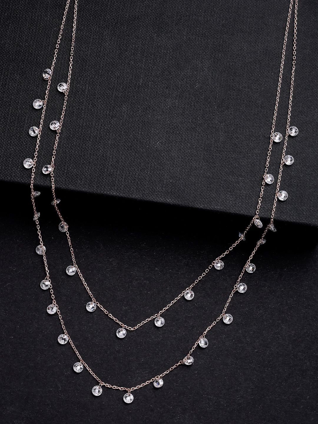 

PANASH 925 Sterling Silver Rose Gold-Plated Layered Cubic Zirconia-Beaded Necklace