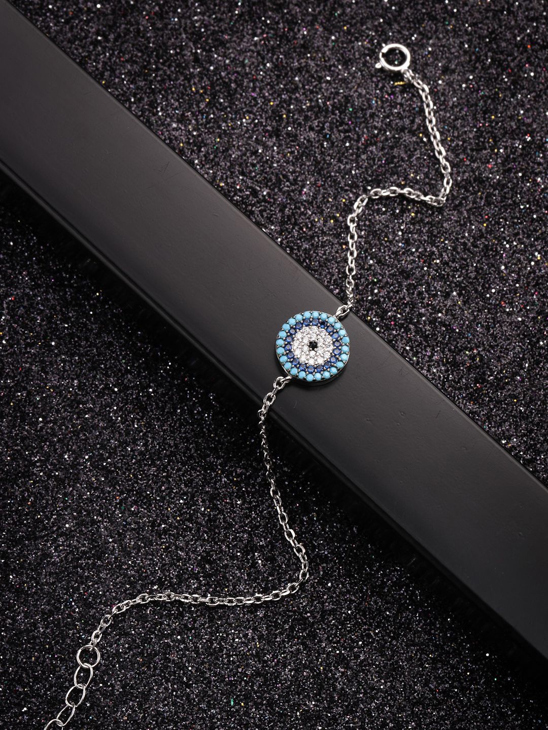 

PANASH 925 Sterling Silver Rhodium-Plated Cubic Zirconia Link Bracelet