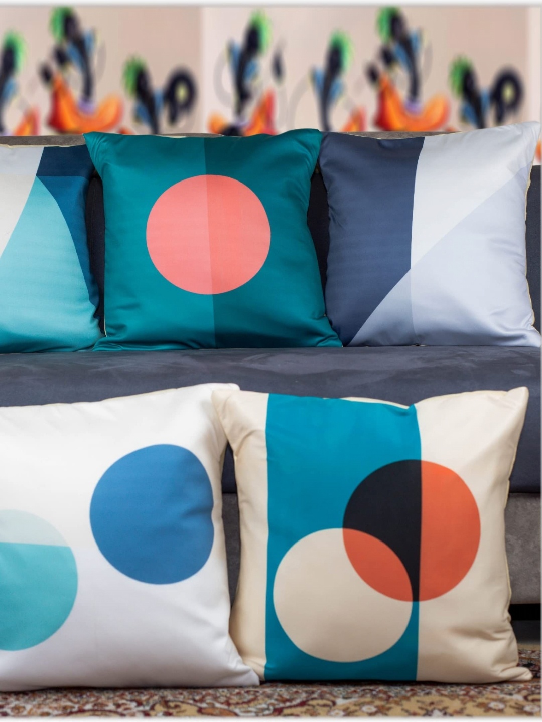 

Vendola Blue & White 5 Pieces Geometric Square Cushion Covers