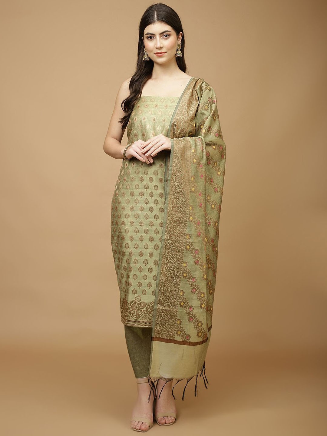 

Meena Bazaar Art Silk Unstitched Dress Material, Green