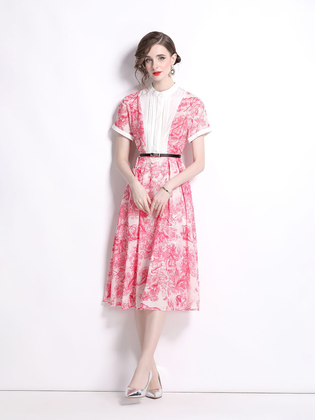 

JC Collection Women's Floral Print Fit & Flare Midi Dress, Pink