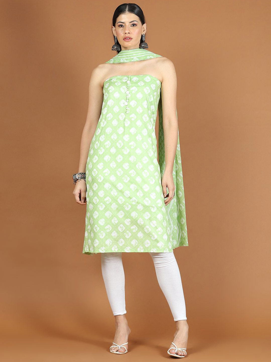 

Meena Bazaar Printed Unstitched Dress Material, Green