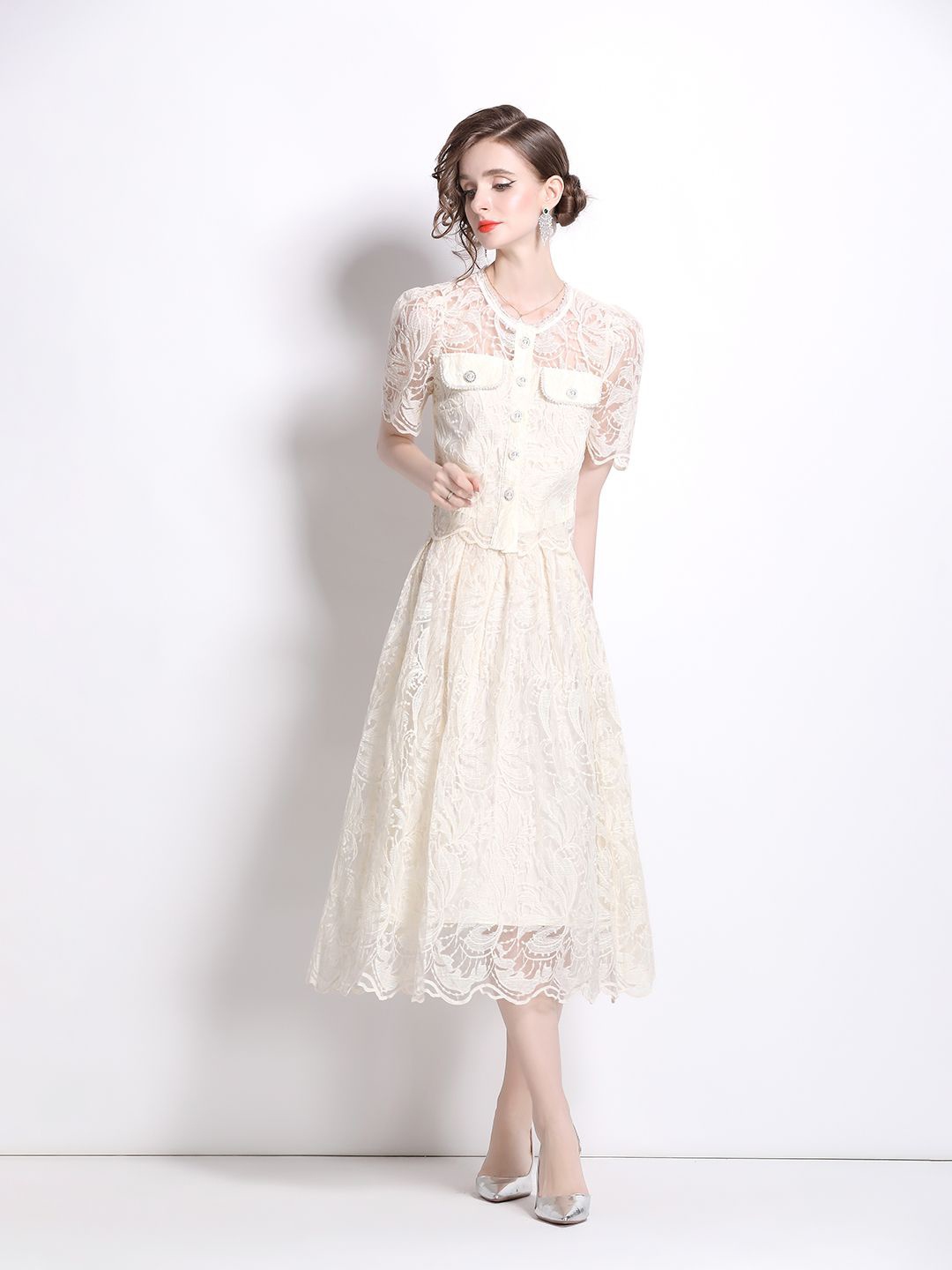 

JC Collection Self Design Fit & Flare Midi Dress, White