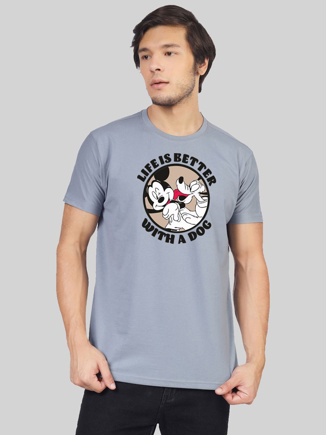 

Greylongg Men Graphic Printed Round Neck Cotton T-shirt, Grey