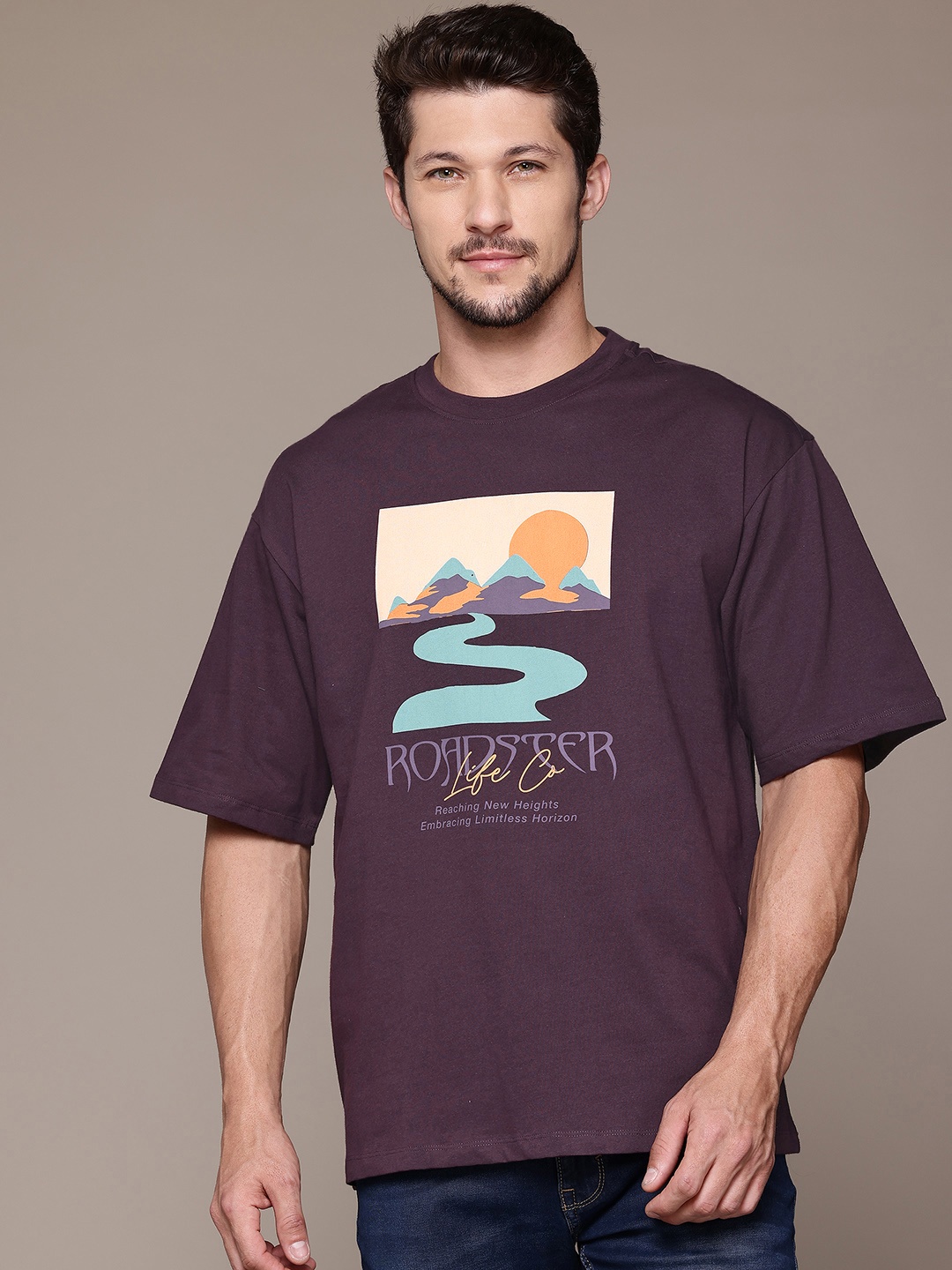 

The Roadster Lifestyle Co. Men Printed Relaxed Fit Pure Cotton T-shirt, Purple