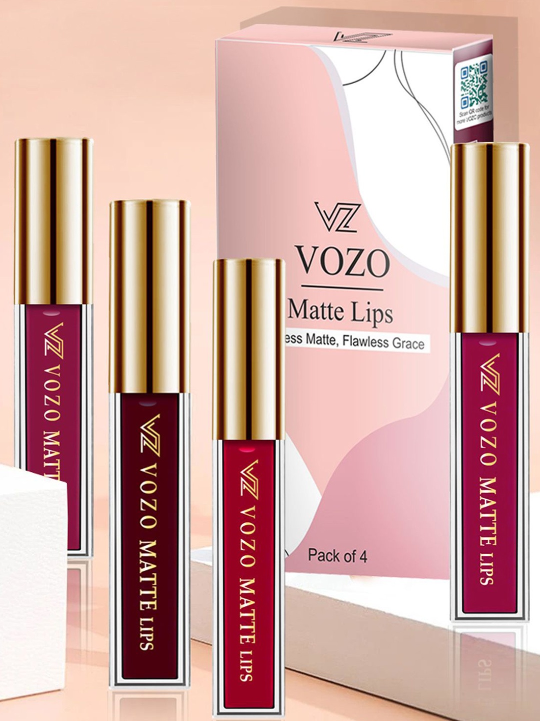 

VOZO Set Of 4 Stay-All-Day Matte Liquid Lipstick - 4 ml Each - 101 - 103 - 104 - 106, Red