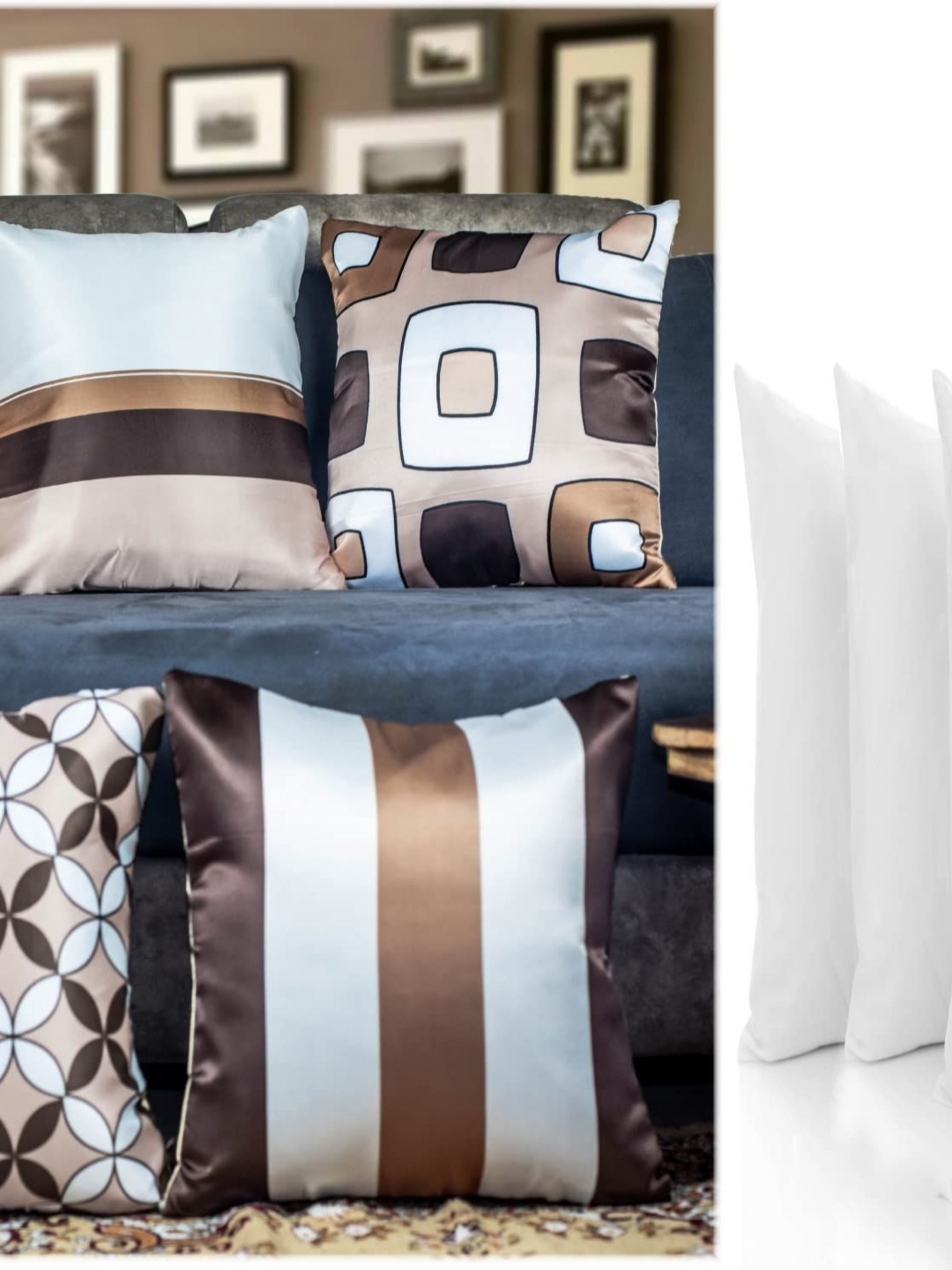 

Vendola Brown & White 5 Pieces Geometric Satin Square Cushion Covers