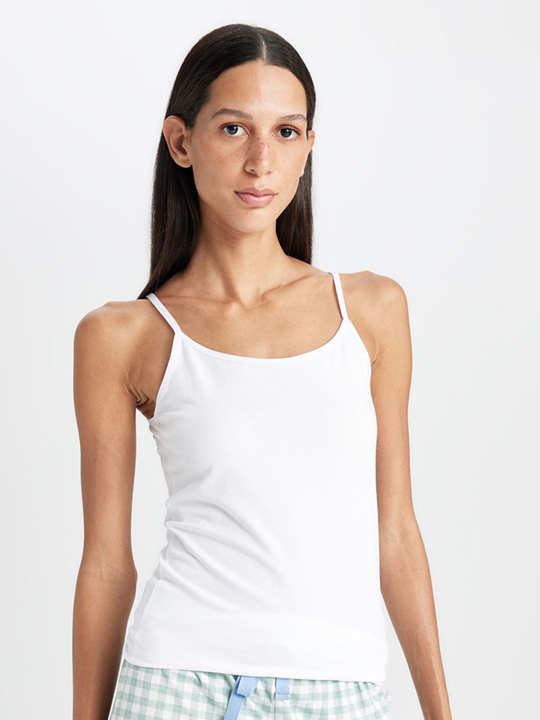 

DeFacto Women Solid Shoulder Straps Cotton Top, White