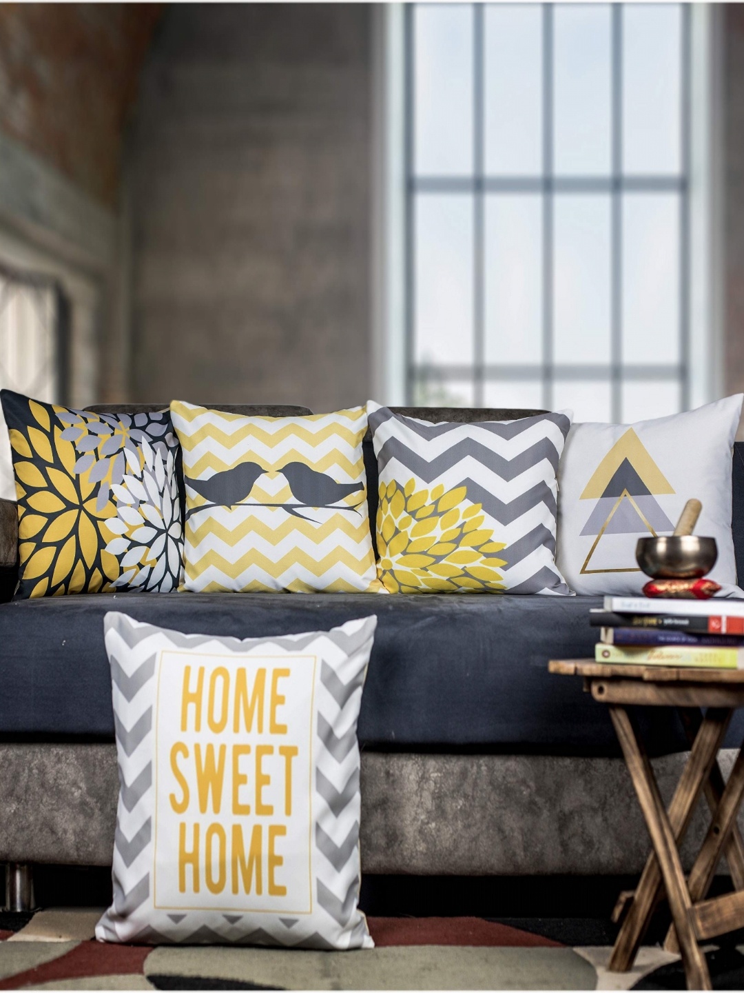 

Vendola White & Mustard 5 Pieces Geometric Printed Square Cushion Covers