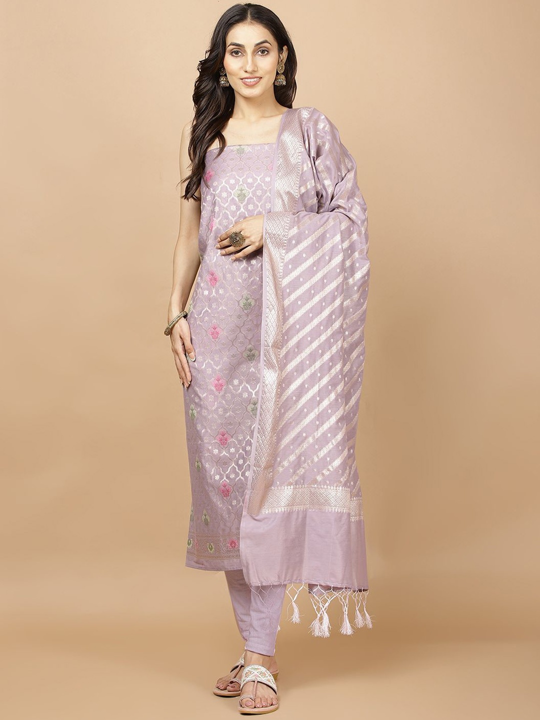 

Meena Bazaar Floral Woven Design Art Silk Unstitched Dress Material, Purple