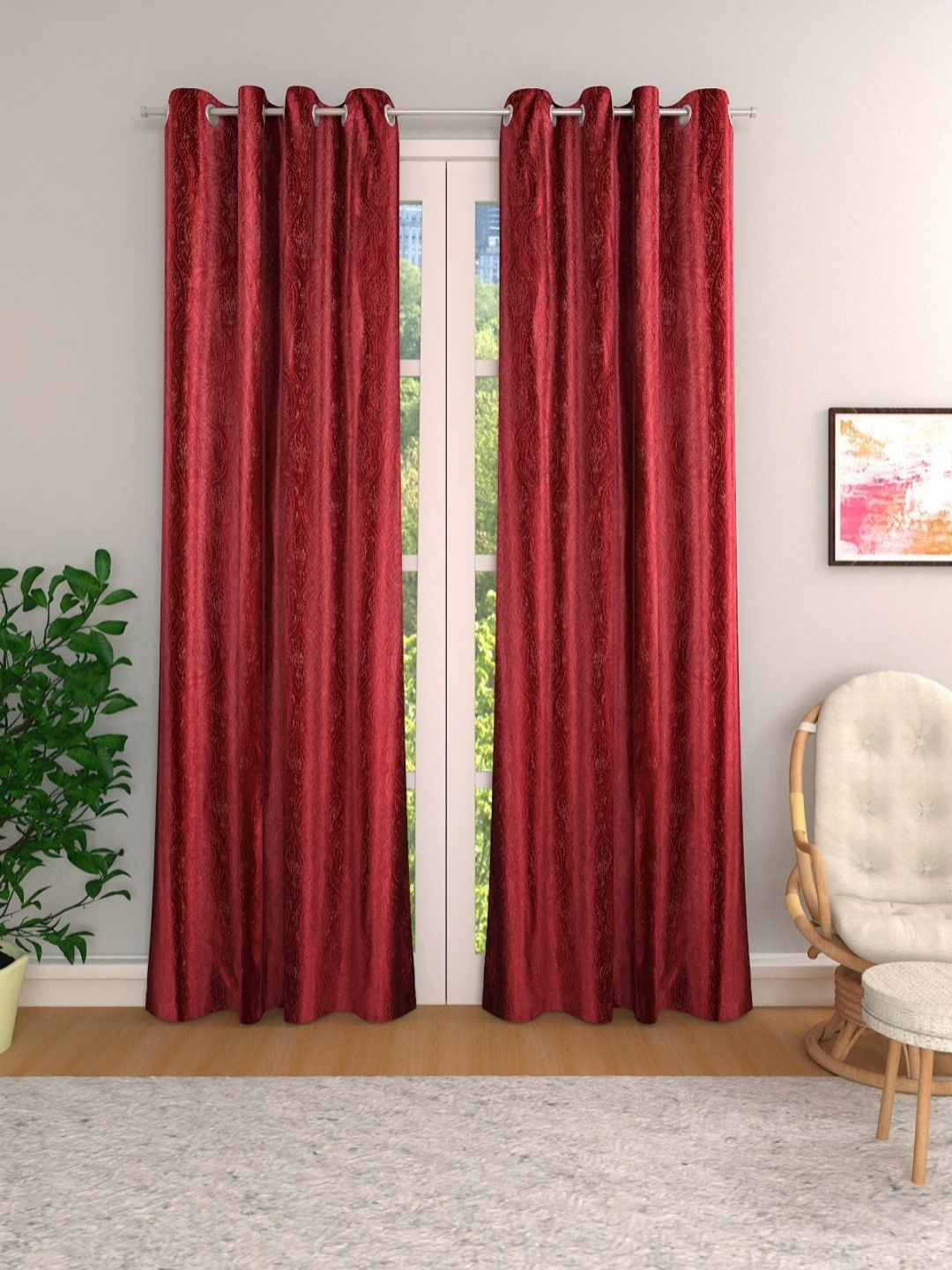 

Myntra Elegant Homes Maroon 2 Pieces Ethnic Motifs Room Darkening Long Door Curtain