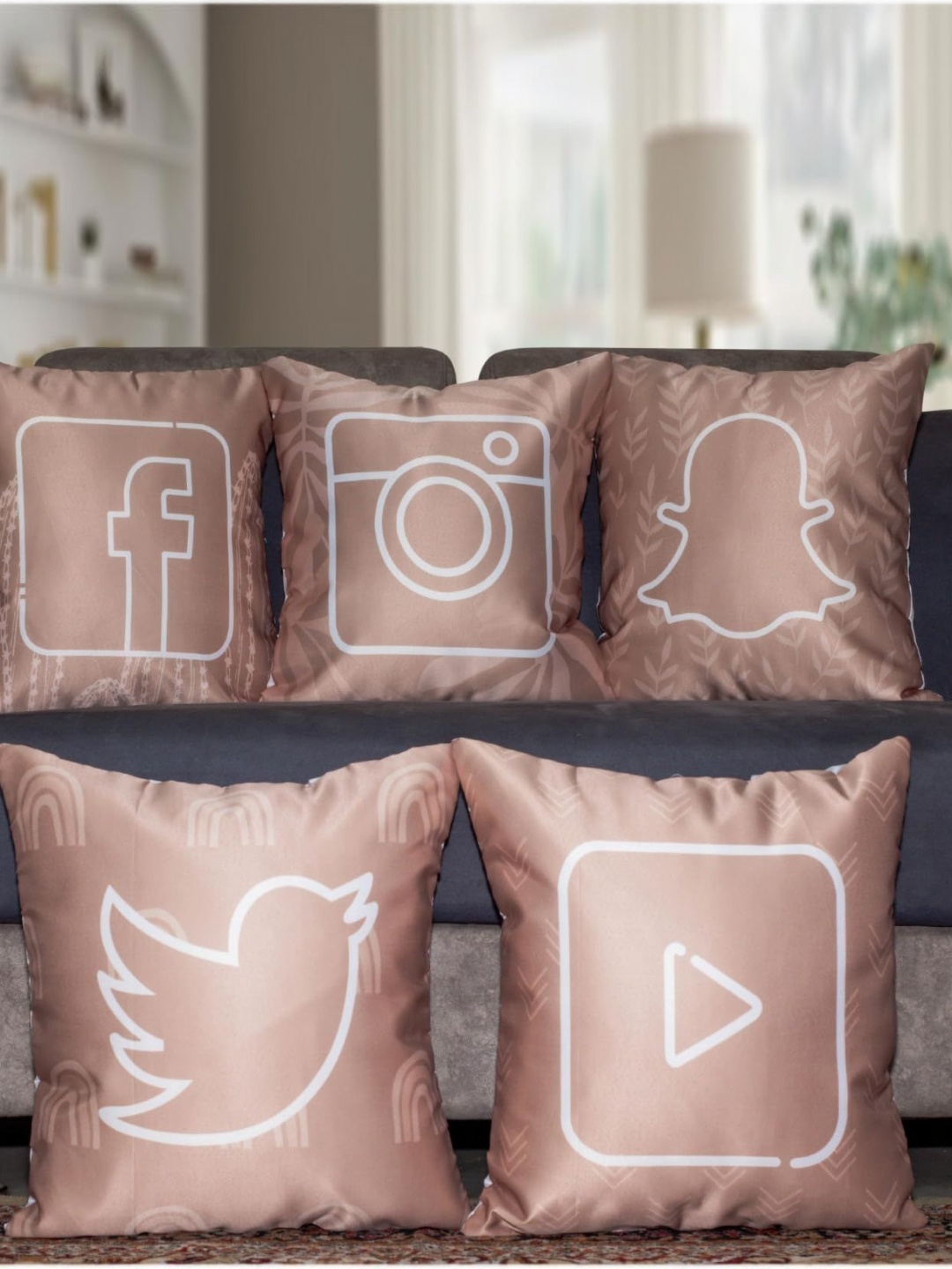 

Vendola Brown & White 5 Pieces Quirky Satin Square Cushion Covers