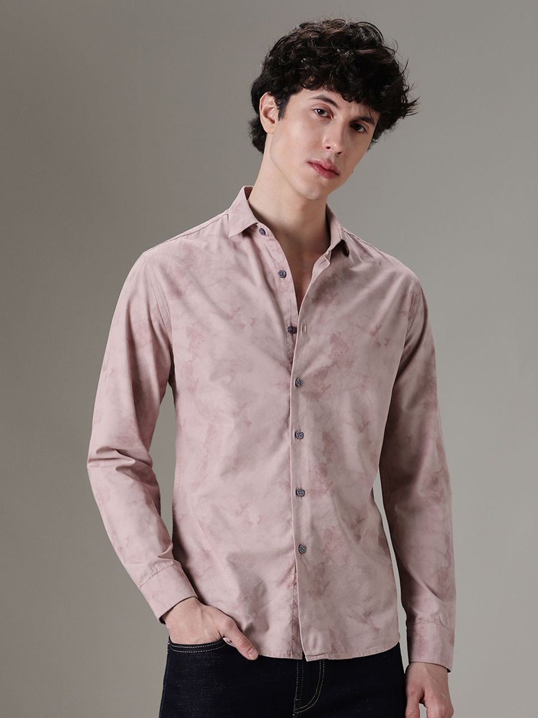 

Banana Club Men Classic Slim Fit Opaque Printed Casual Shirt, Pink