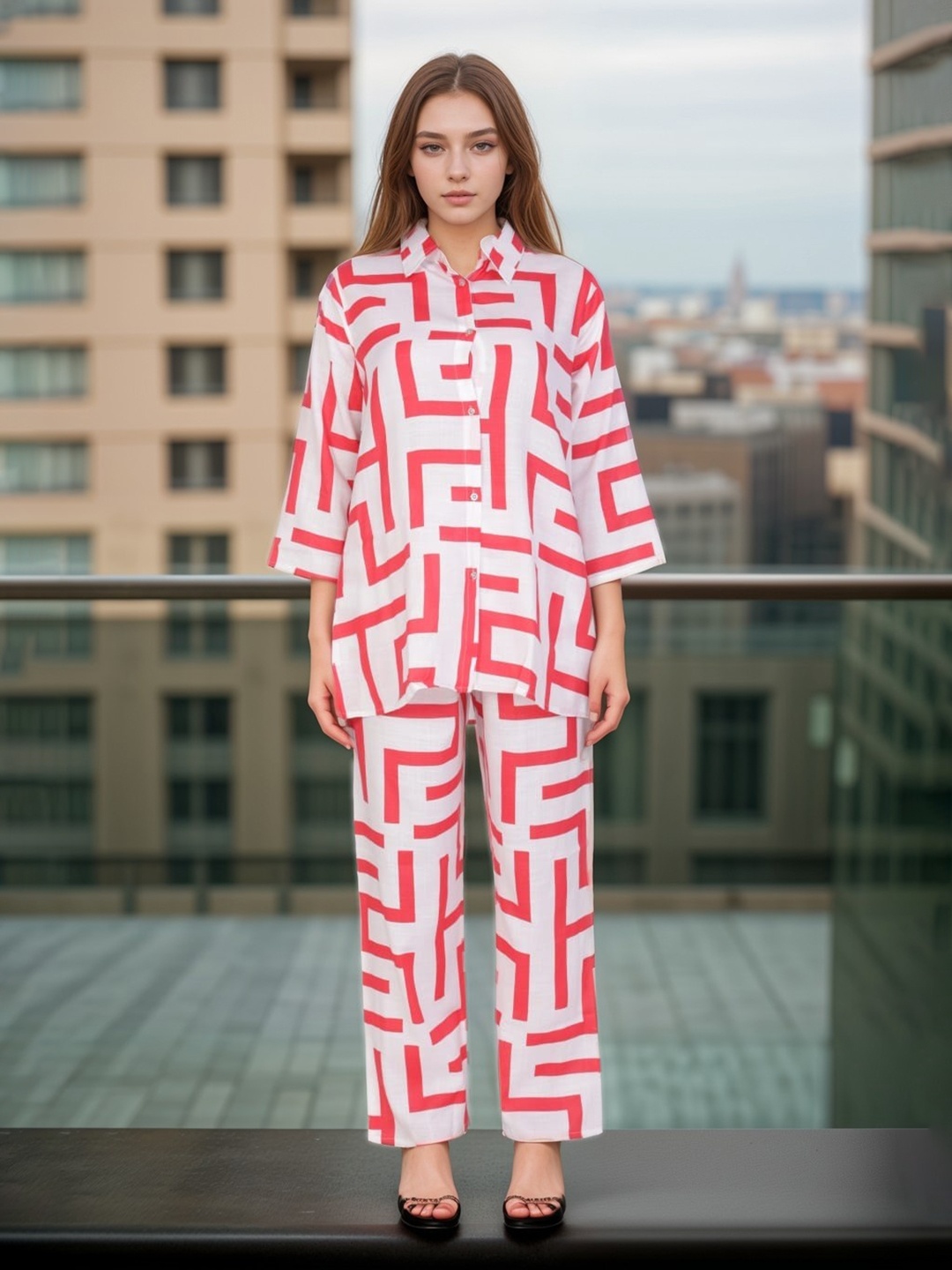 

BAESD Printed Shirt With Trouser Co -Ords, Pink