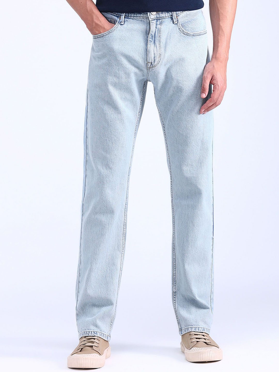 

Flying Machine Men Straight Fit Heavy Fade Stretchable Jeans, Blue