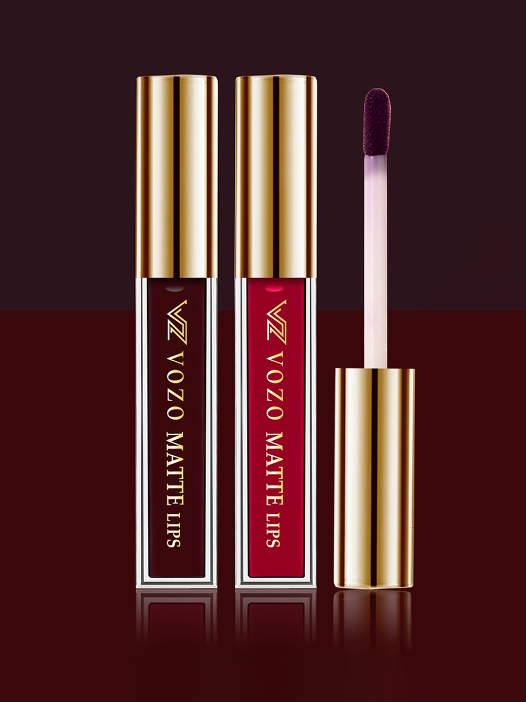 

VOZO Set Of 2 Stay-All-Day Matte Liquid Lipstick - 4 ml Each -Wine 102 - Red 104, Burgundy