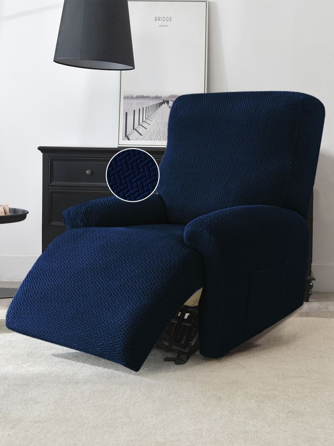 

HOKIPO Navy Blue 4 Pieces Single Seater Sofa Cover With Arms