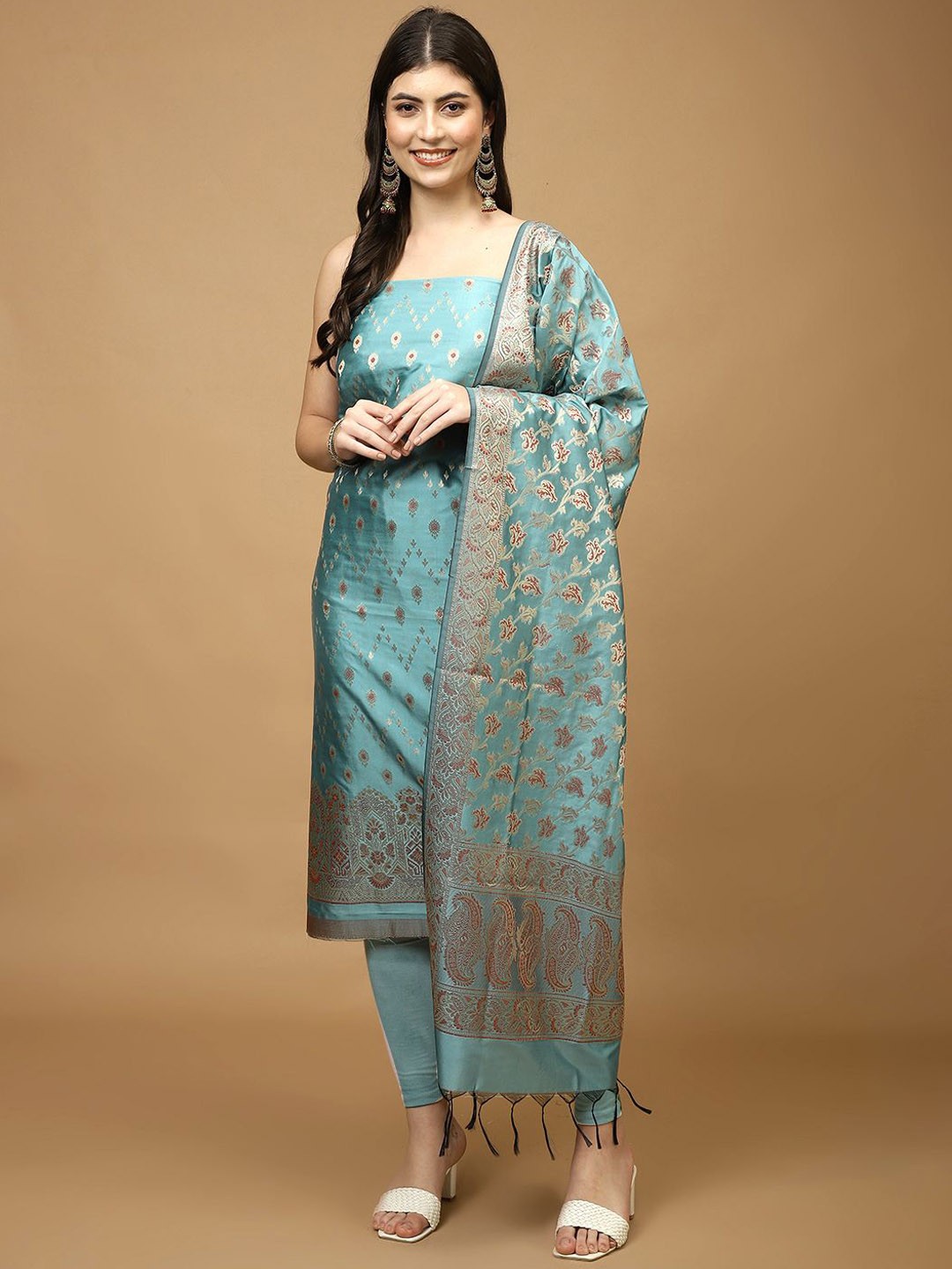 

Meena Bazaar Art Silk Unstitched Dress Material, Blue
