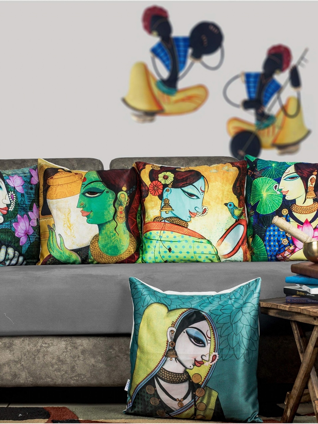 

Vendola Green & Purple 5 Pieces Ethnic Motifs Square Cushion Covers
