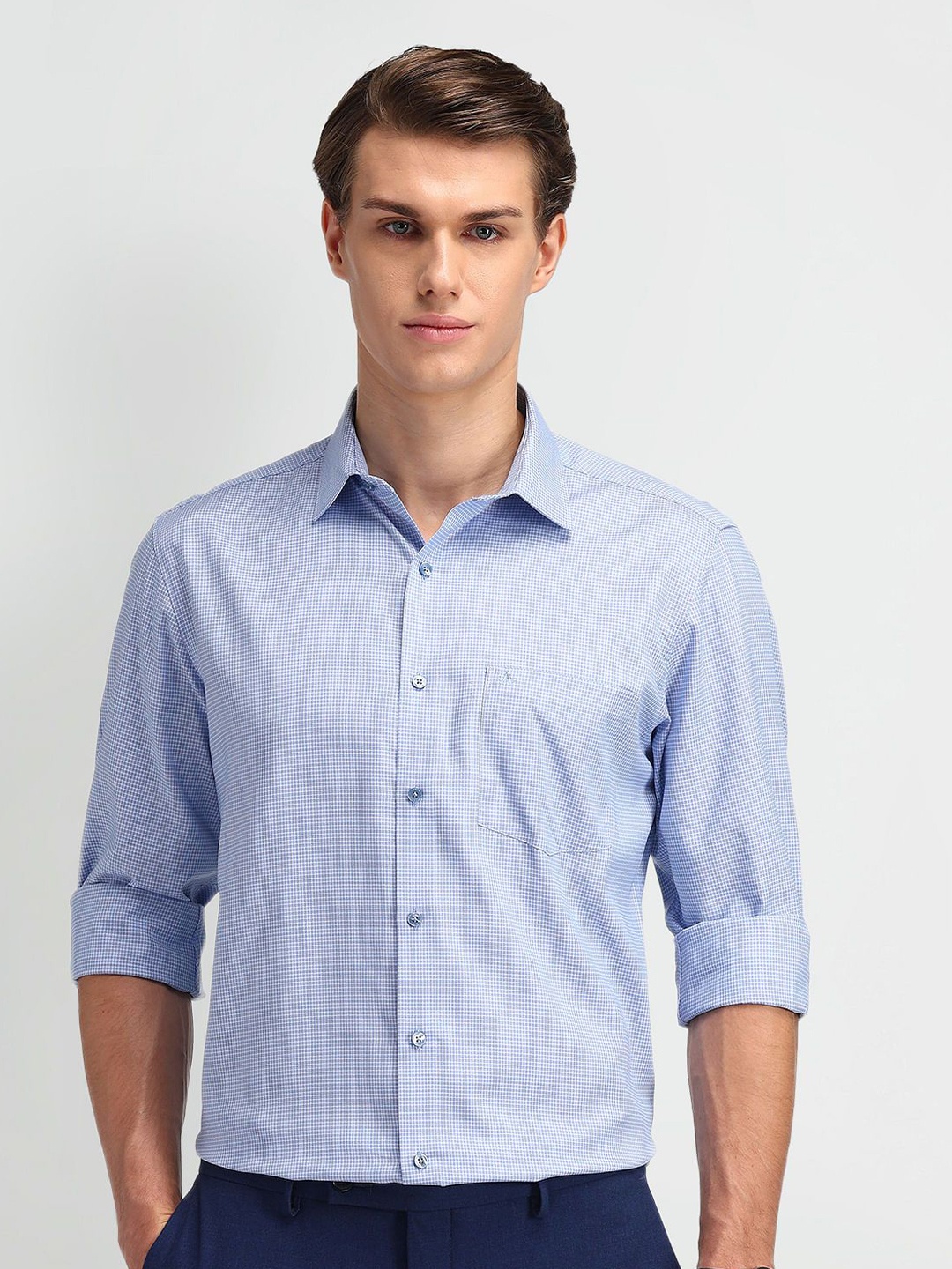 

Arrow Men Classic Micro Checks Opaque Printed Formal Shirt, Blue
