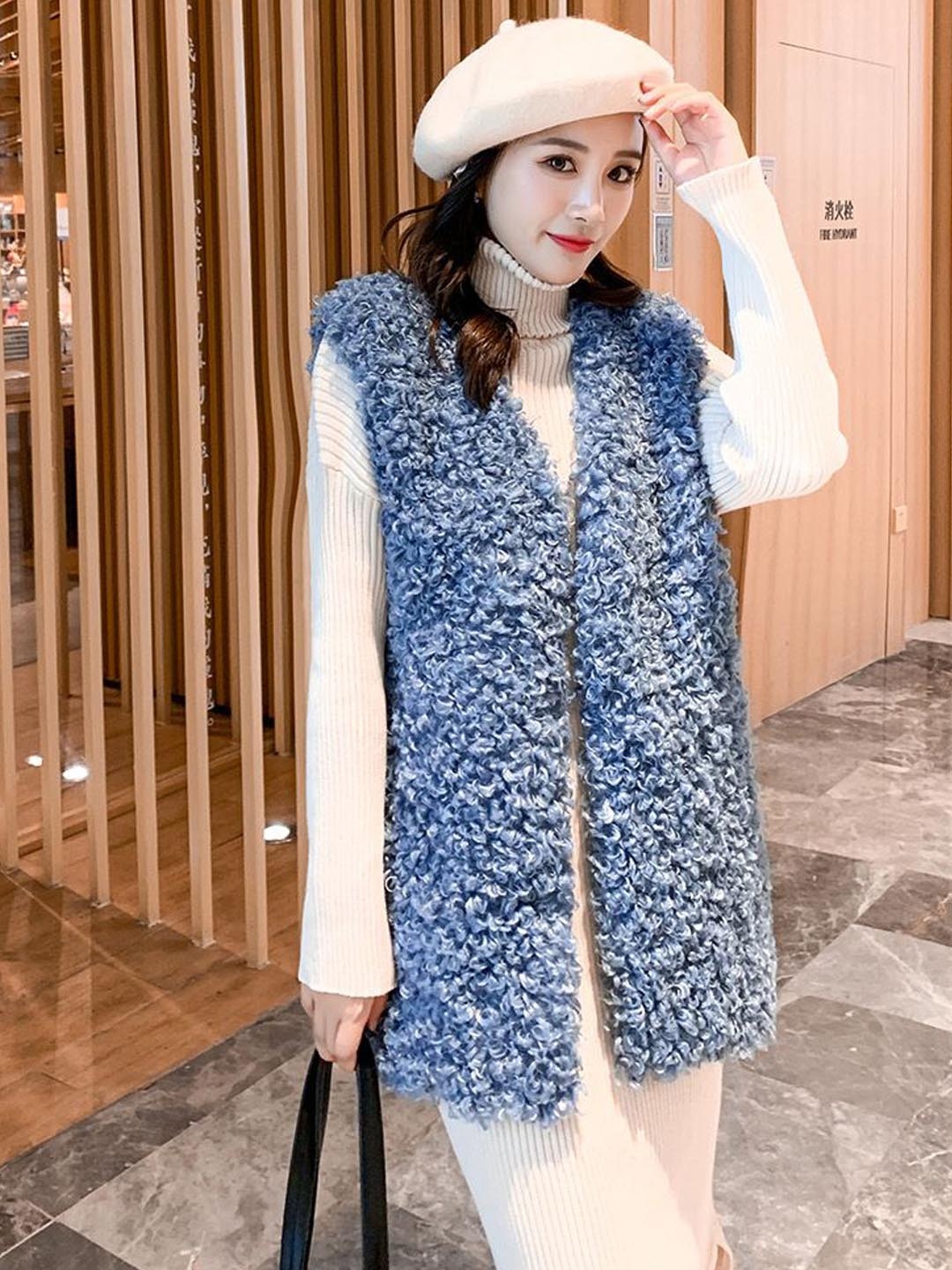 

JC Mode Front-Open Fur Overcoats, Blue