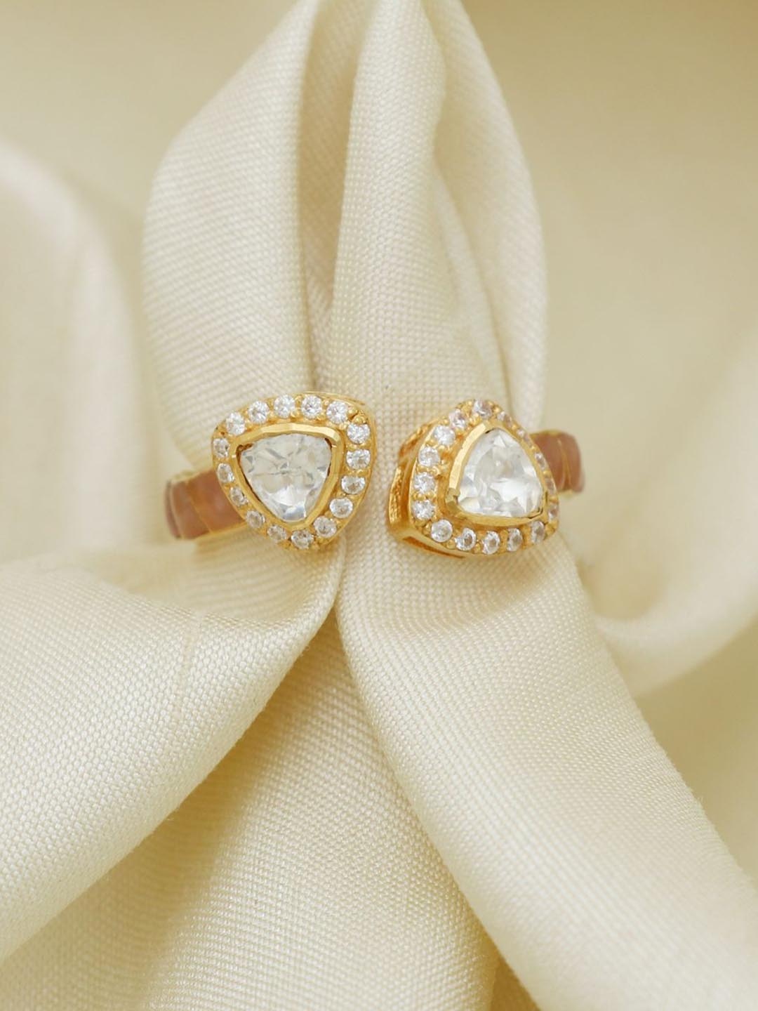 

Raj Gems 925 Silver Stone Studded Adjustable Finger Ring, Gold