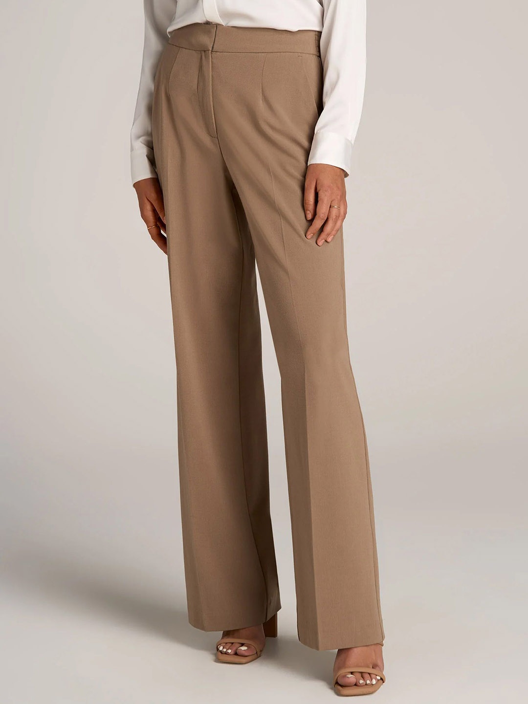 

FNOCKS Women Smart High-Rise Pleated Trousers, Khaki
