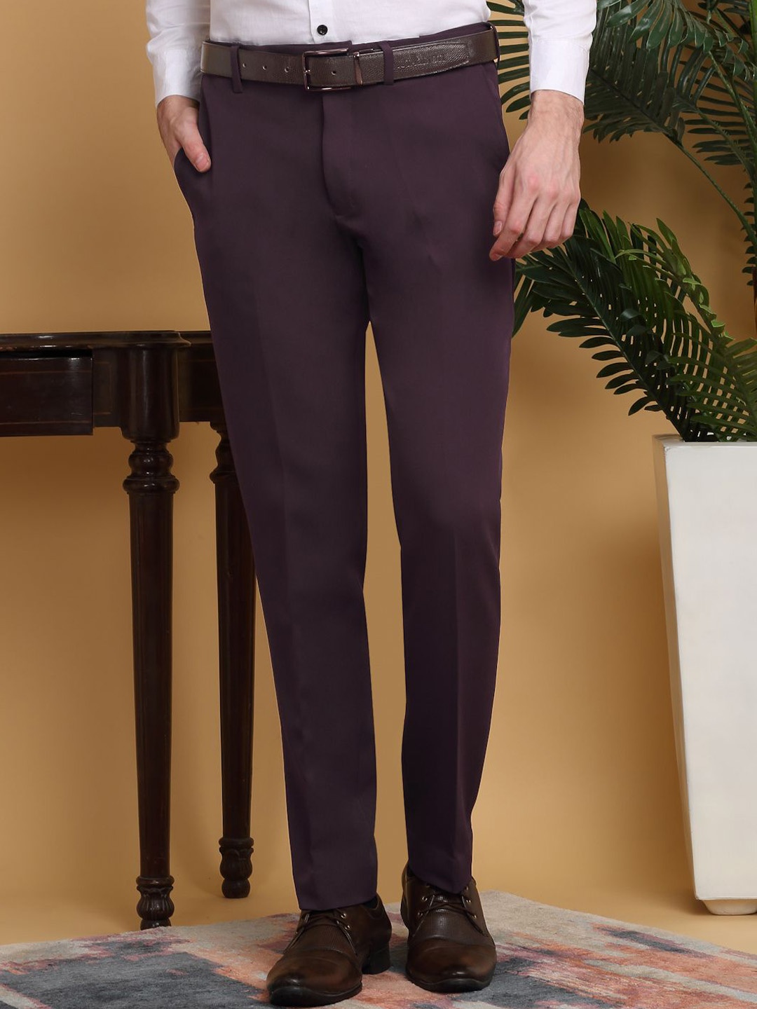 

KLOTTHE Men Mid-Rise Slim Fit Formal Trouser, Purple