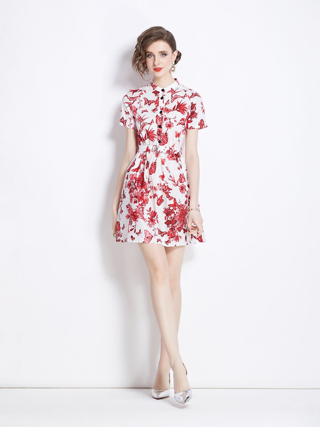 

JC Collection Women Floral Printed A-Line Mini Dress, White