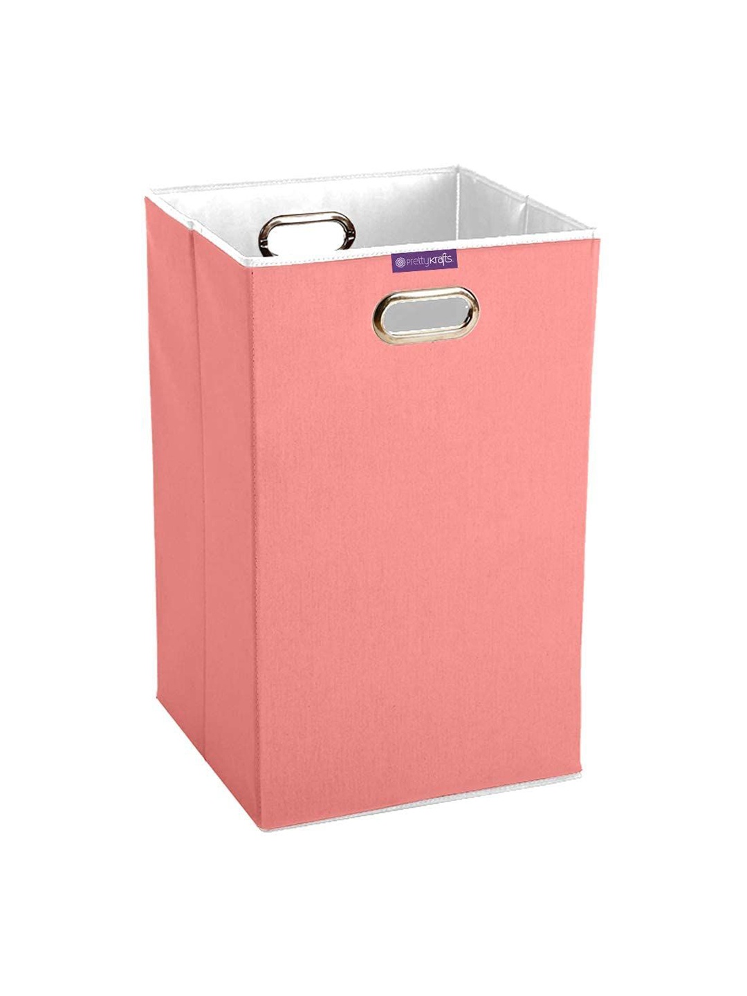 

prettykrafts Peach-Coloured Cotton Rectangular Foldable Laundry Bag With Lid