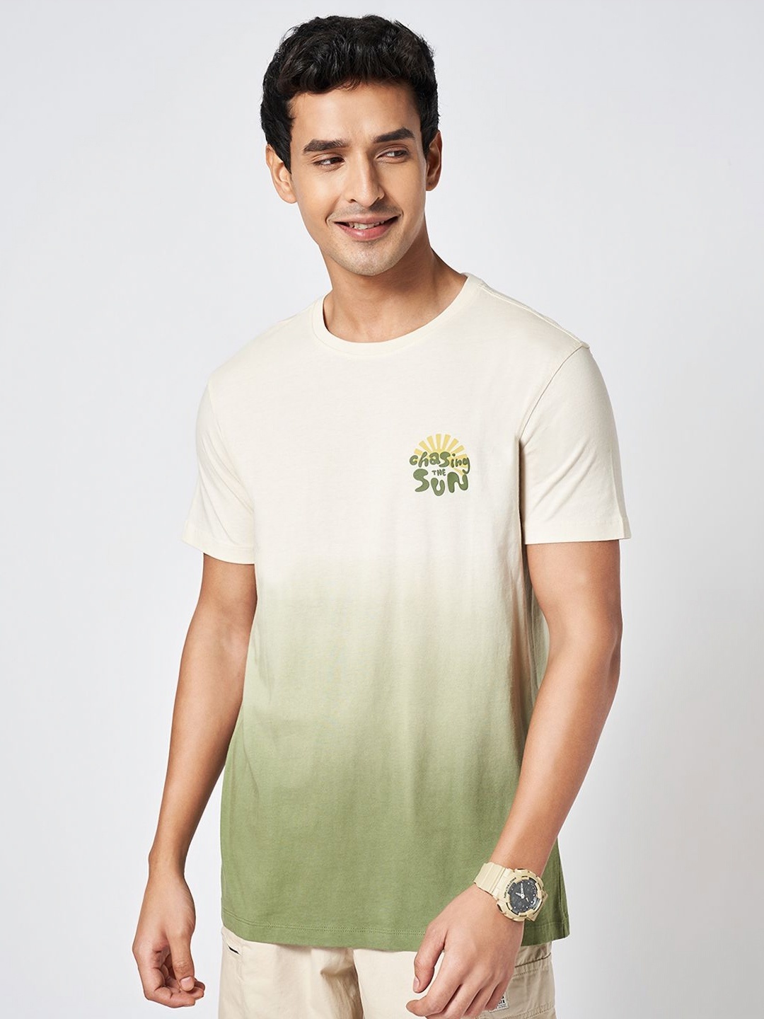 

Urban Ranger by pantaloons Men Typography Printed Round Neck Cotton Slim Fit T-shirt, Olive