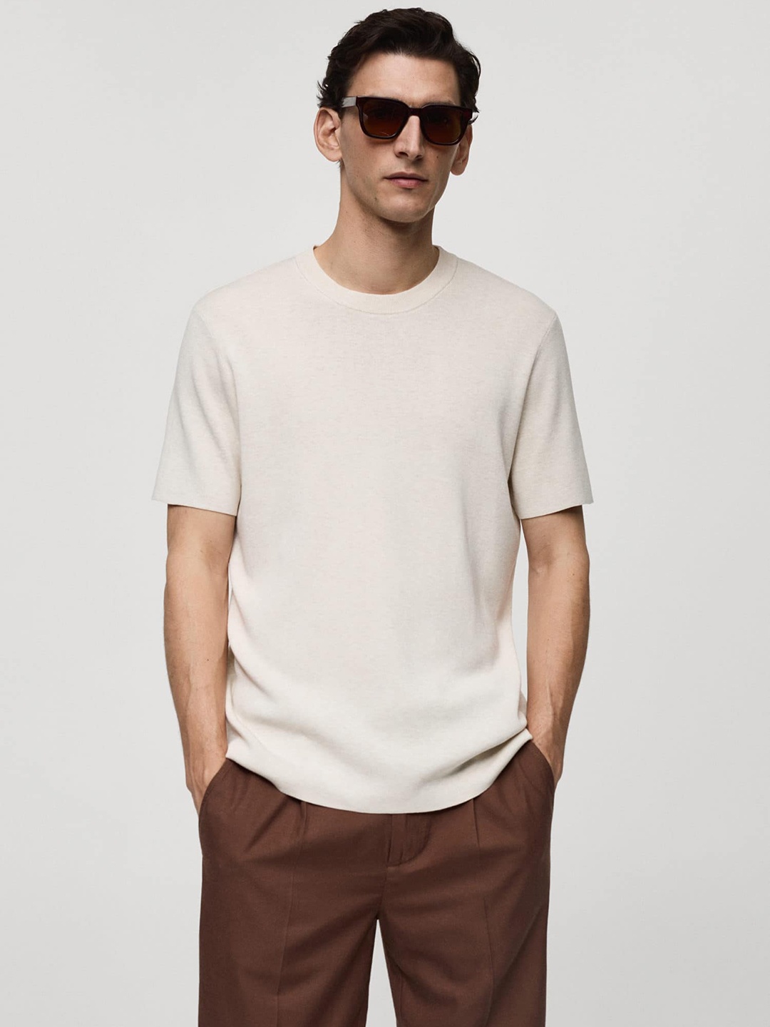

MANGO MAN Round Neck Knit T-shirt, Off white