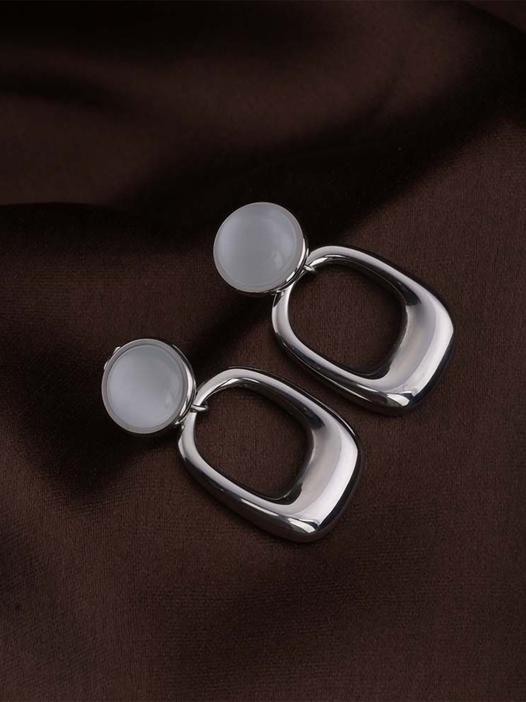 

PALMONAS Stainless Steel Silver Plated Cubic Zirconia Contemporary Drop Earrings