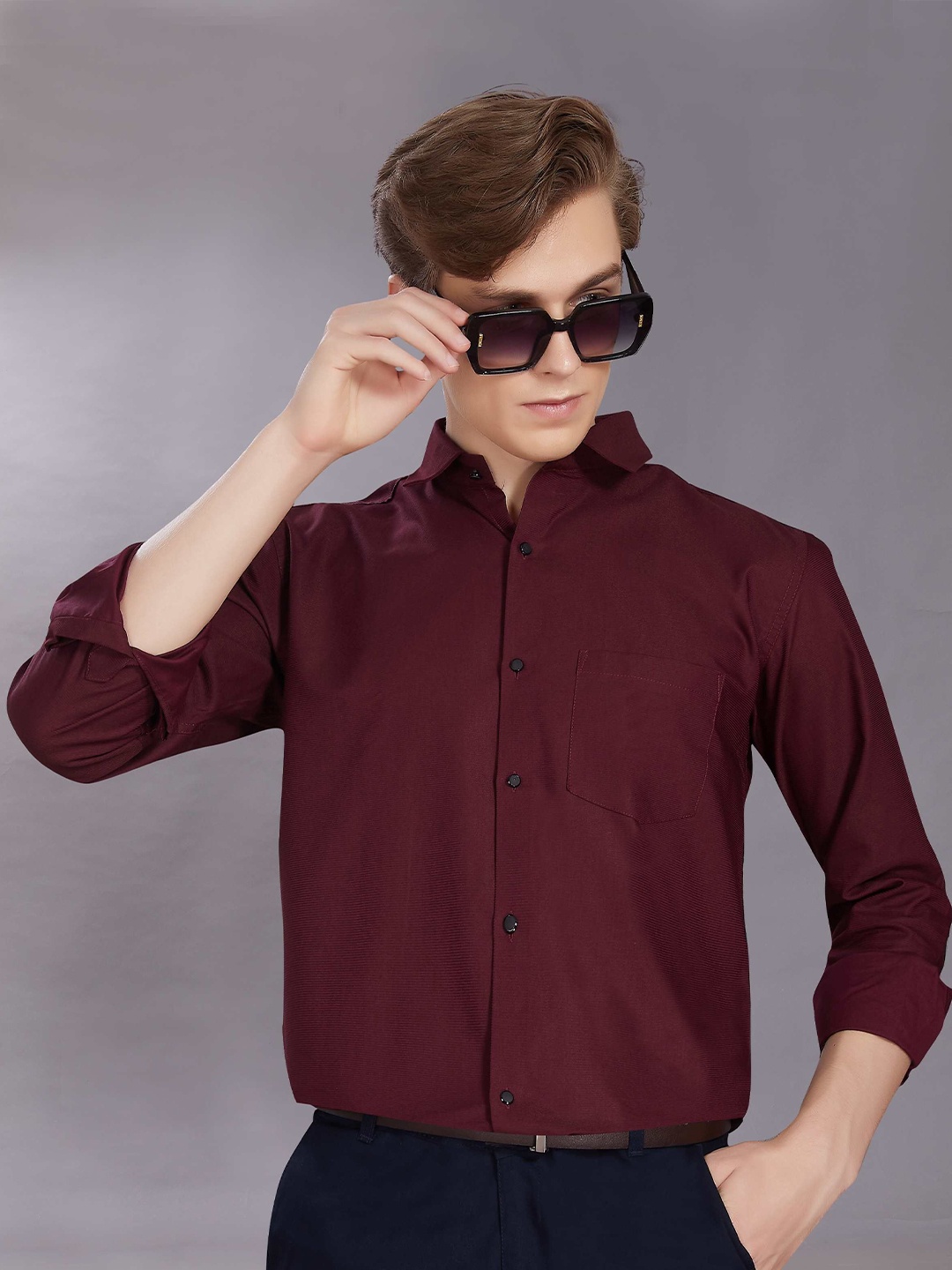 

DIVISIVE Men Club Slim Fit Opaque Casual Shirt, Purple