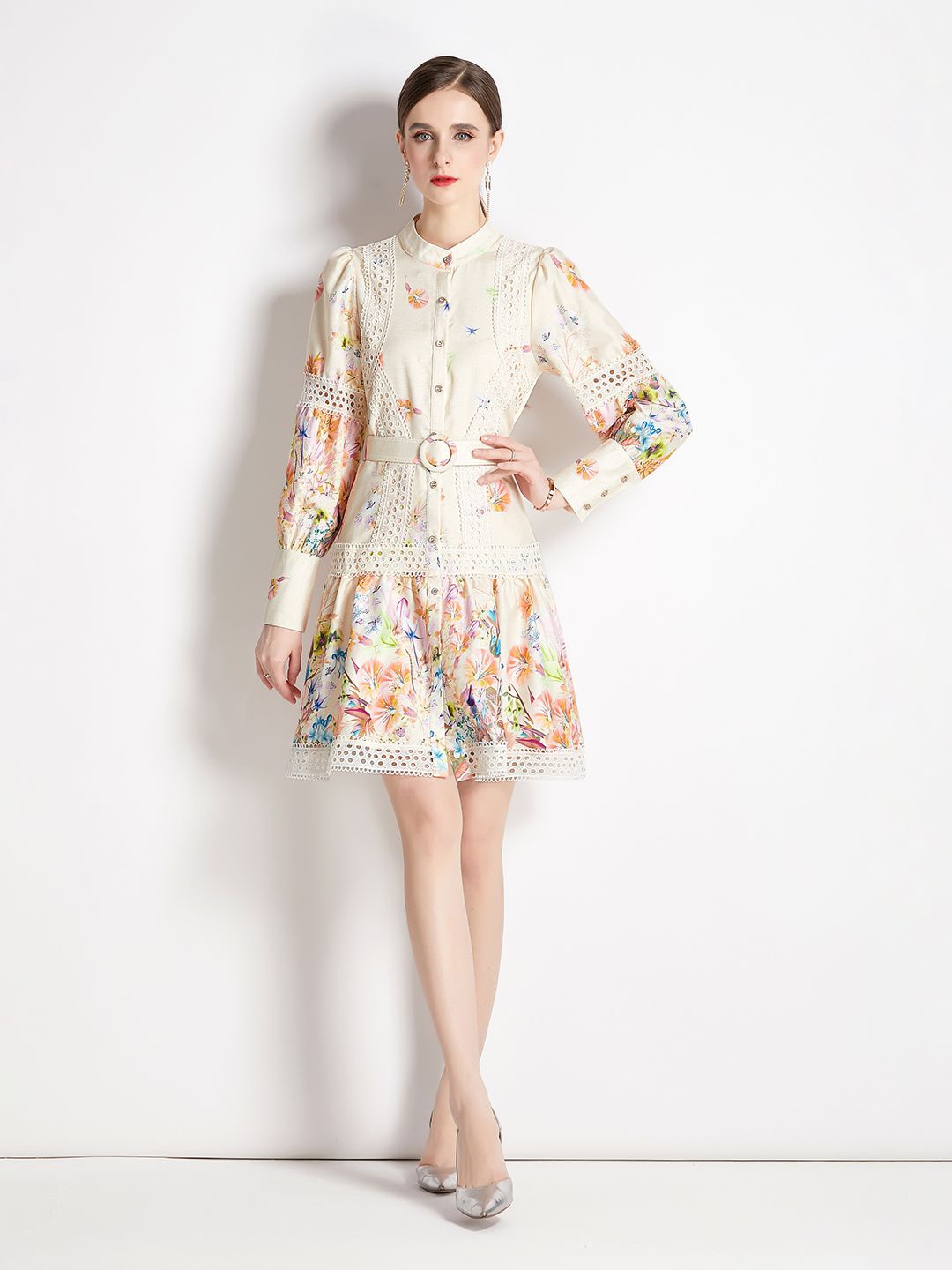 

JC Collection Women's Floral Print A-Line Dress, Beige