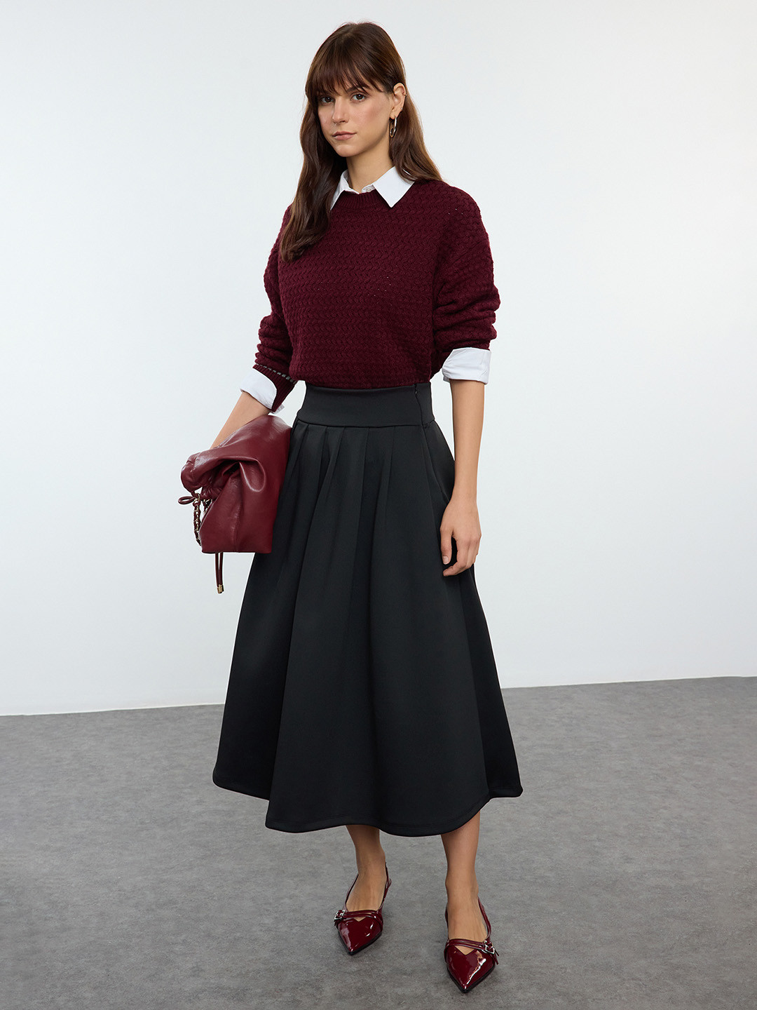 

Trendyol Pleated A-line Midi Skirt, Black