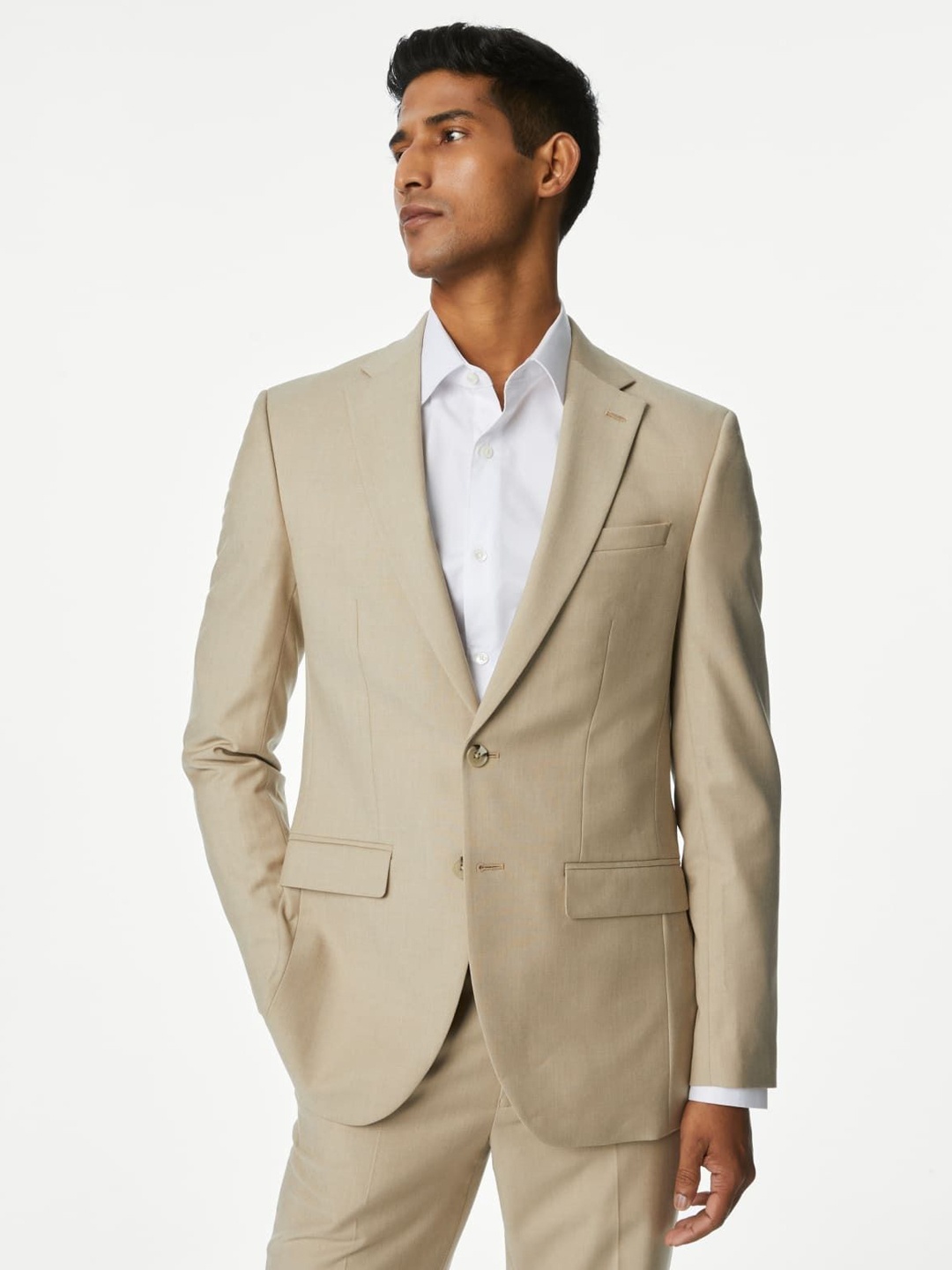 

Marks & Spencer Slim-Fit Notched Lapel Single Breasted Blazer, Cream