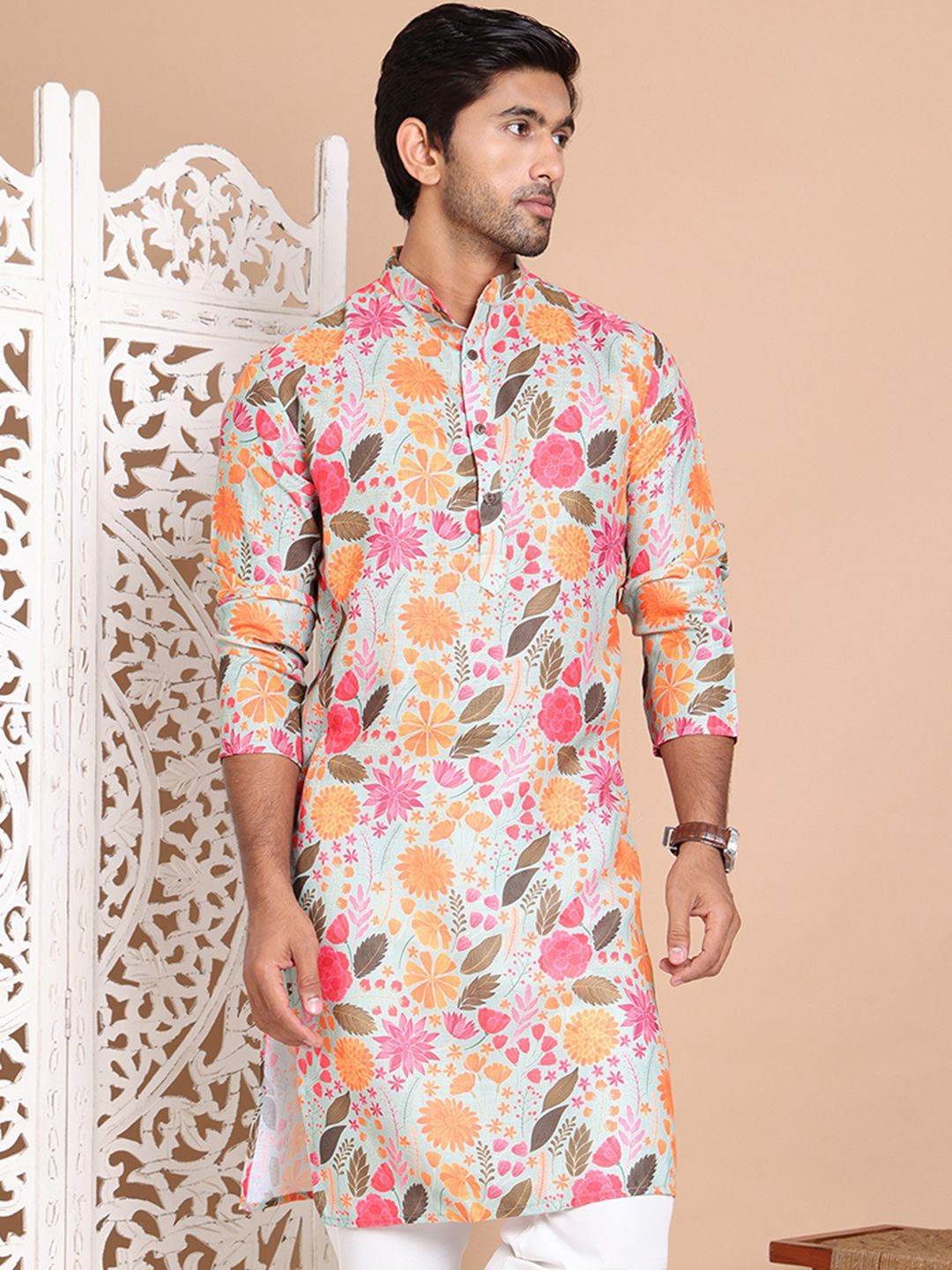 

Anouk Men Floral Printed Floral Kurta, Grey