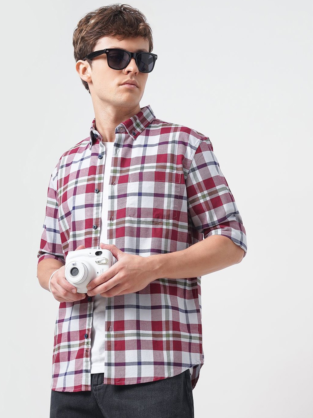 

British Club Men Standard Tartan Checks Opaque Checked Casual Shirt, Red
