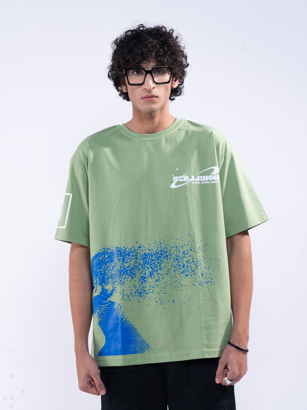 

UNRL Men Printed Relaxed Fit Pure Cotton T-shirt, Green