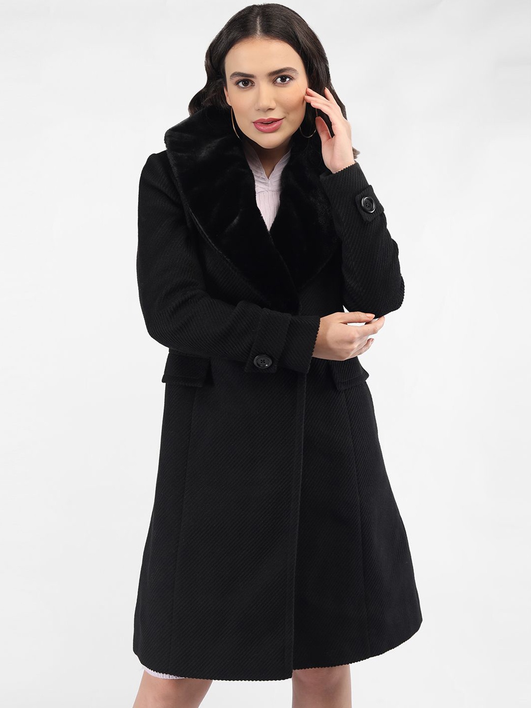 

LURE URBAN Women Single-Breasted Overcoat, Black