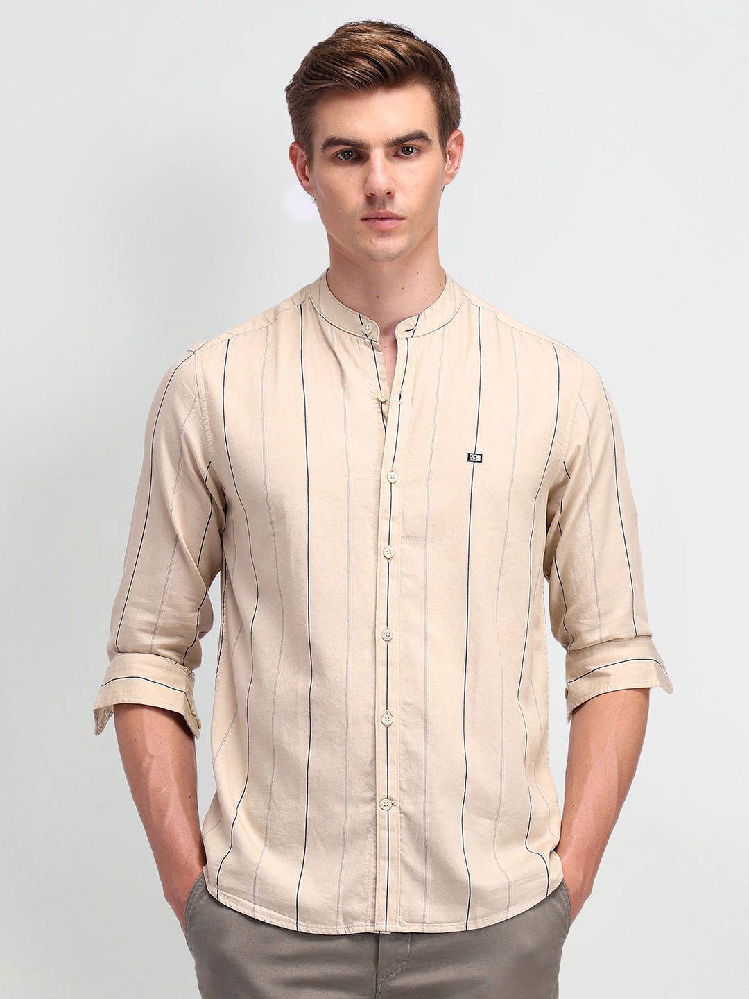 

Arrow Sport Men Modern Slim Fit Opaque Striped Casual Shirt, Beige
