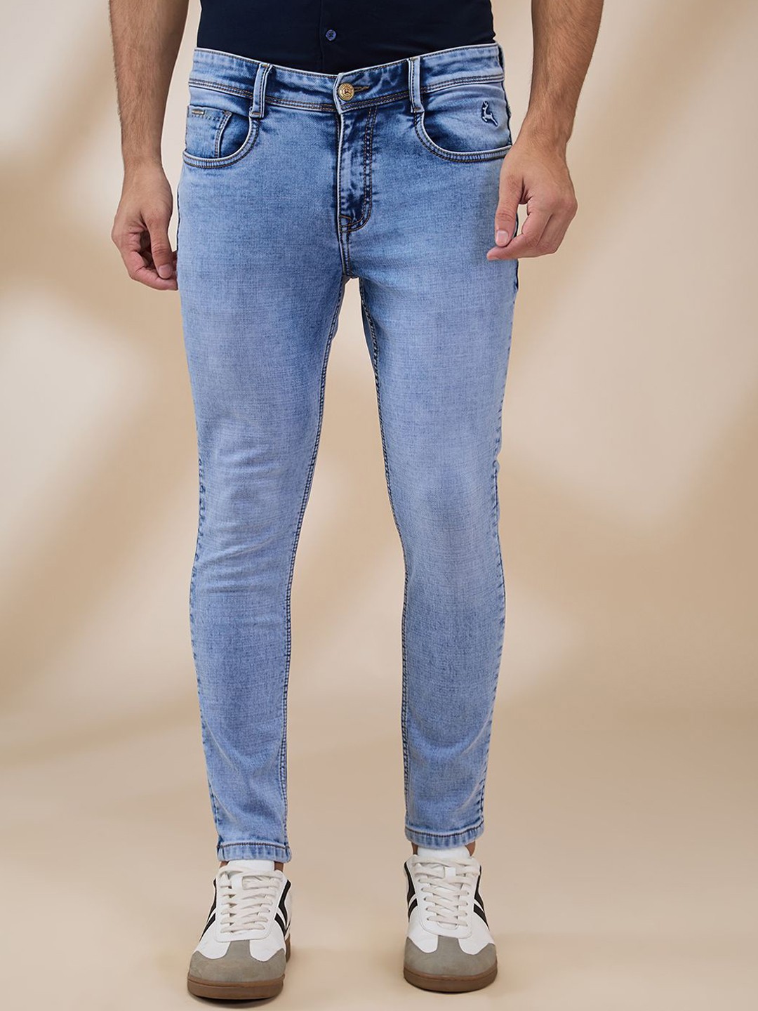 

Parx Men Skinny Fit Low-Rise Heavy Fade Cotton Jeans, Blue