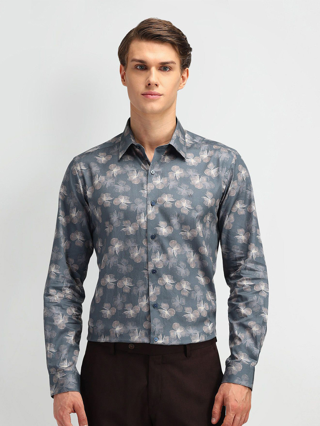 

Arrow New York Men Modern Slim Fit Floral Opaque Printed Formal Shirt, Grey